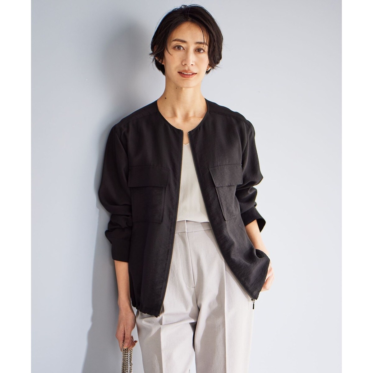 ICB 【洗える】リヨセルナイロンワッシャー ノーカラーブルゾン 楽天市場】【洗える】リヨセルナイロンワッシャー ノーカラーブルゾン