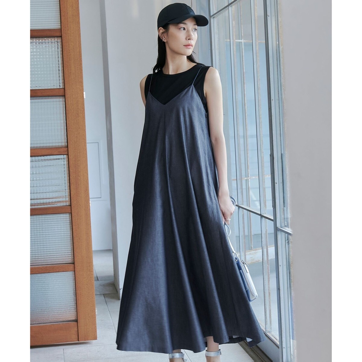 美品 iCB 洗える PlaXコットンソフトデニム キャミソールワンピース 洗える】PlaXコットンソフトデニム キャミソールワンピース | ICB