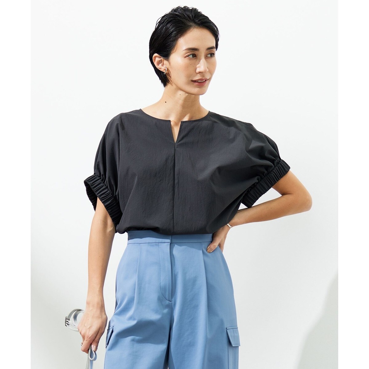 【接触冷感・UVカット・洗える】ヴィンテージスパンブロード デザインブラウス 接触冷感・UVカット・洗える】ヴィンテージスパンブロード デザイン