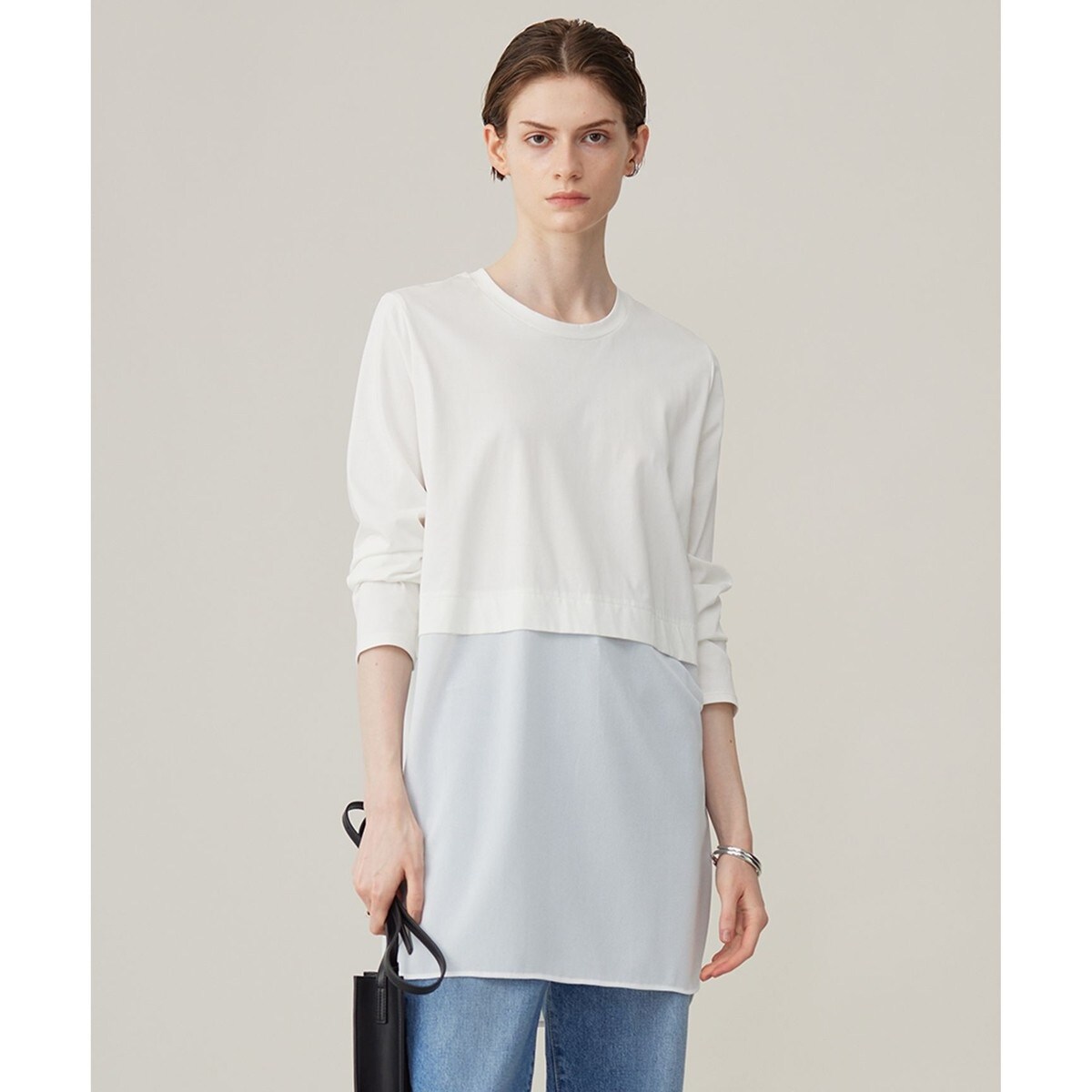 MICHEL  / ミッシェルクラン ボーラーレース切替ペプラムカットソー ボーラーレース切替ペプラムカットソー(カットソー・Tシャツ