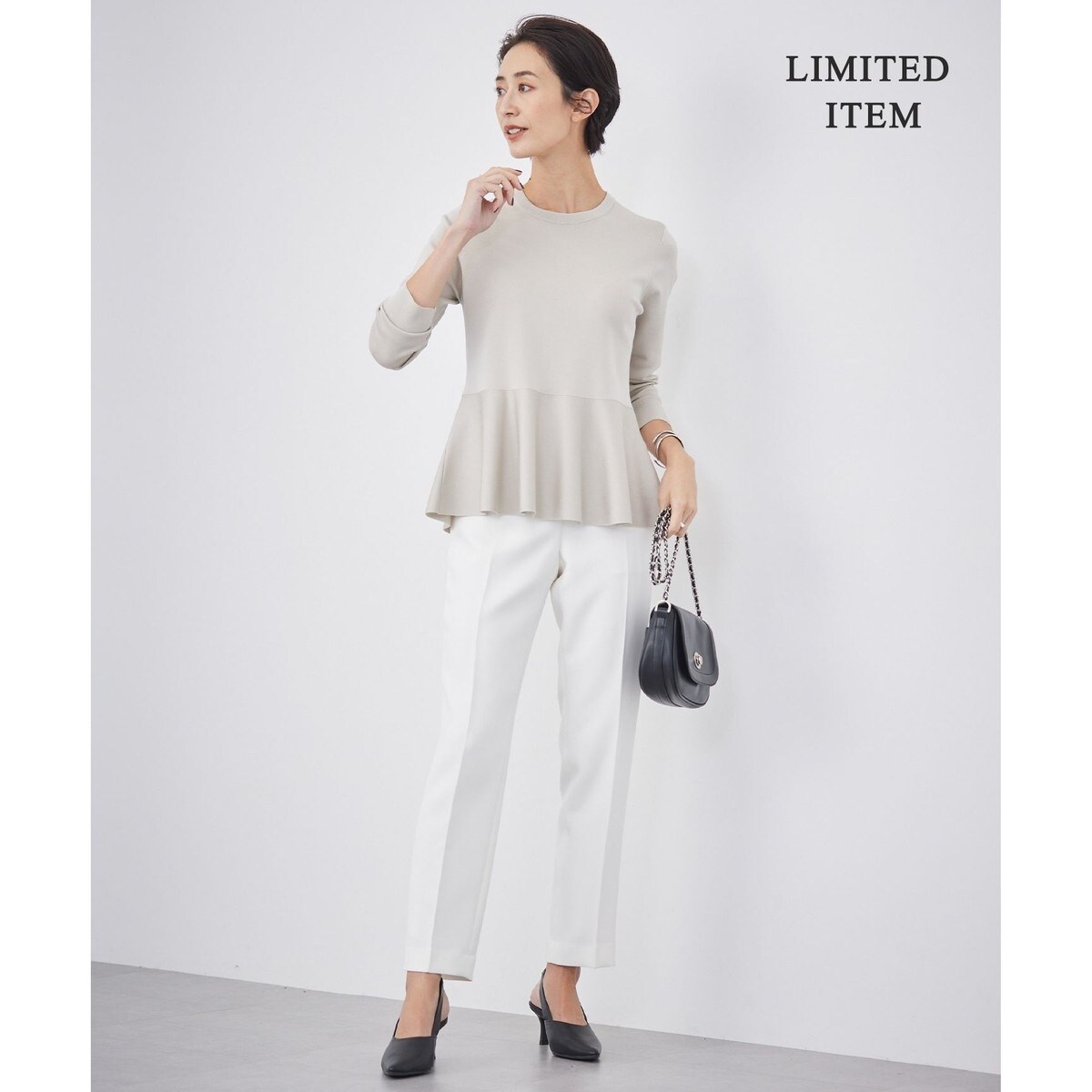 WEB限定・洗える】シンセティックヤーンスムース ペプラムニット | ICB