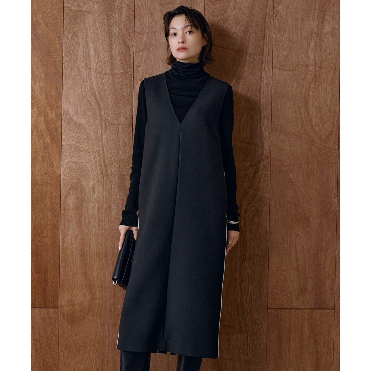 ICB【洗える】 ダブルフェイスクレープ ジャンパースカート サイドライン ICB【洗える】 ダブルフェイスクレープ ジャンパースカート サイド