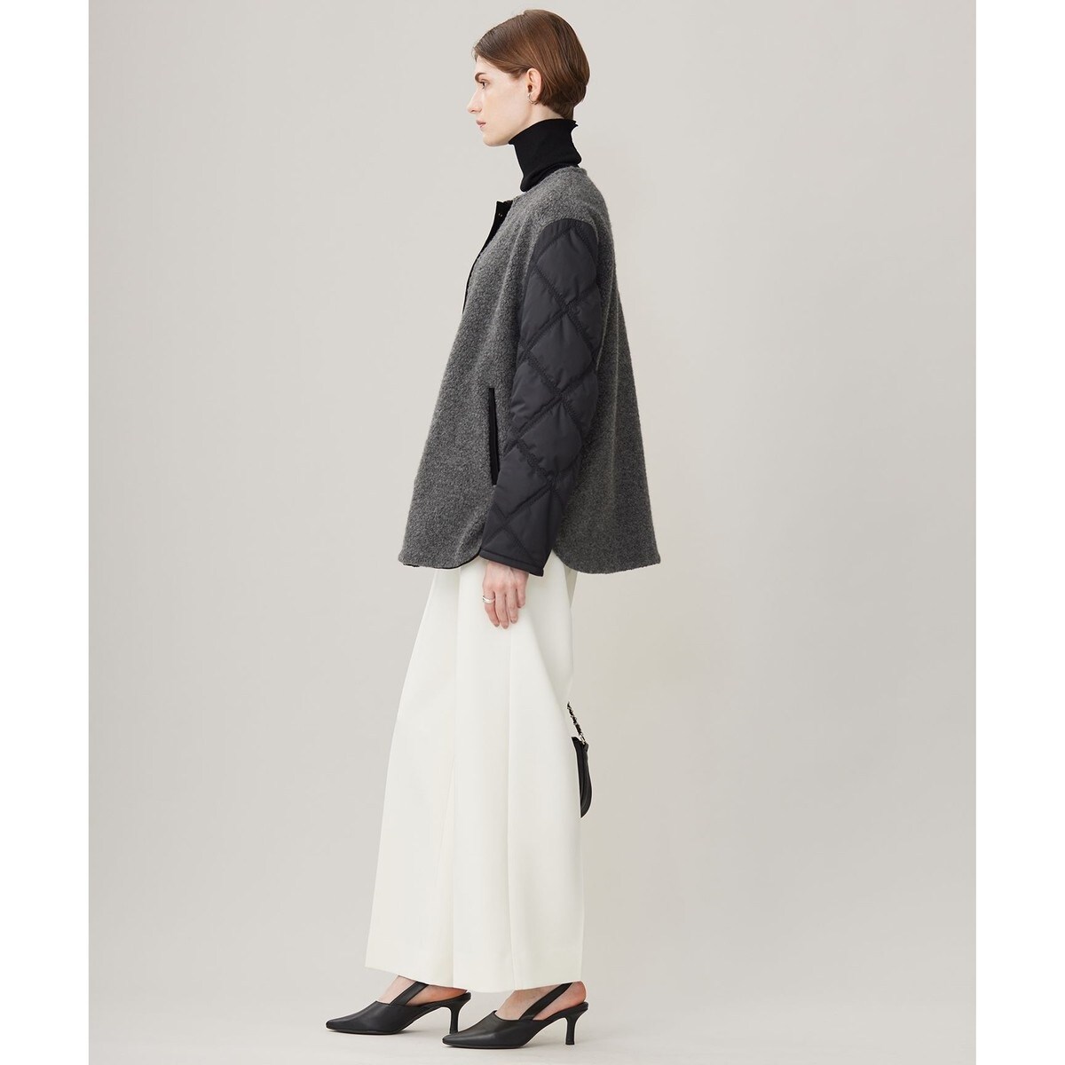 リバーシブル着用可能】 ラミネートパイルキルト ミドル丈コート