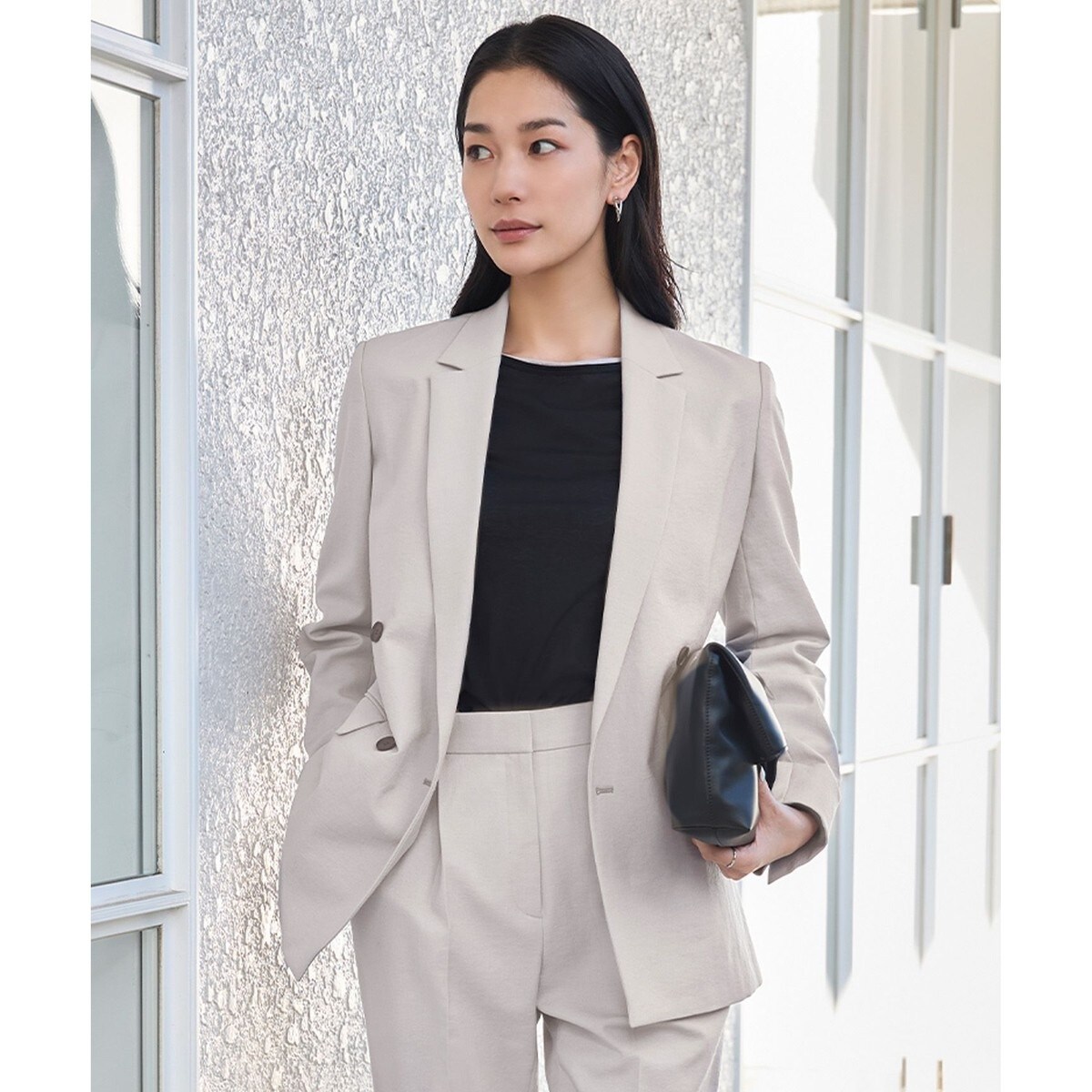 極美品✨アイシービー　洗える　ストライプ　ダブルジャケット 4 M相当 セール】 【洗える】 LooseWeave ストライプ柄ダブルブレスト