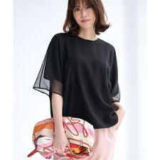 【UVケア・接触冷感・速乾・洗える】 FluidBackSatin  シアーコンビブラウス