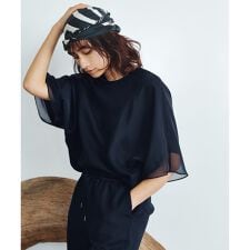 【UVケア・接触冷感・速乾・洗える】 FluidBackSatin  シアーコンビブラウス