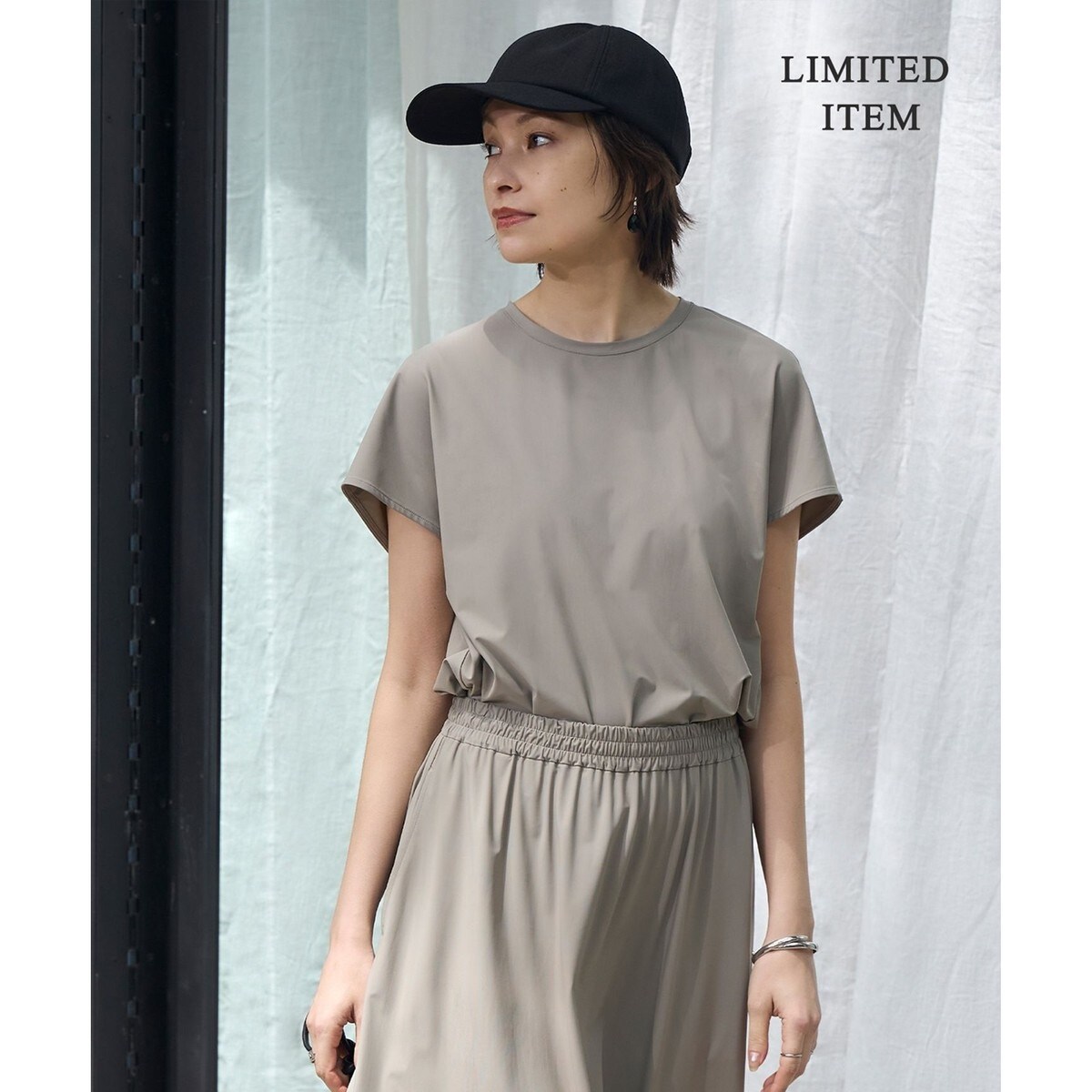 icb【接触冷感UVカット防シワ】アトラストリコット フレンチスリーブトップス 接触冷感・UVカット・防シワ・洗える】 アトラストリコット