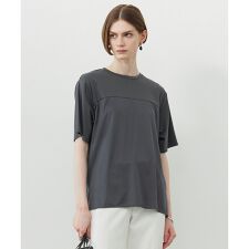 【接触冷感・UVケア・洗える】シルケットスムースコンビ Tブラウスカットソー