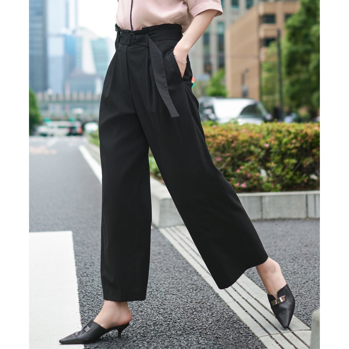 iCB サイズ2【洗える】ワッシャーツイル ワイドストレートパンツ 洗える】ワッシャーツイル ワイドストレートパンツ / ICB