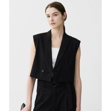 【接触冷感・UVカット・洗える】 T/Rドライリネン ショートジレ