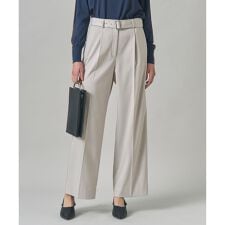 【洗える】 ウォームサテン ワイドストレートパンツ