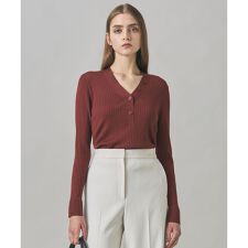 【洗える】エクストラファインメリノリブ ヘンリーネック プルオーバー