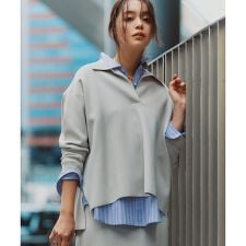 【洗える】 シンセティックダブルフェイス スキッパーニットプルオーバー