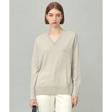 【洗える】コンパクトファインウール Vネックニット