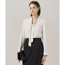 【接触冷感・UVケア・速乾・洗える】BackSatinAmunzen 配色ボウタイブラウス