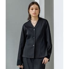 【CLASSY.掲載・裏起毛】 ウォームサテン カーディガンブラウス