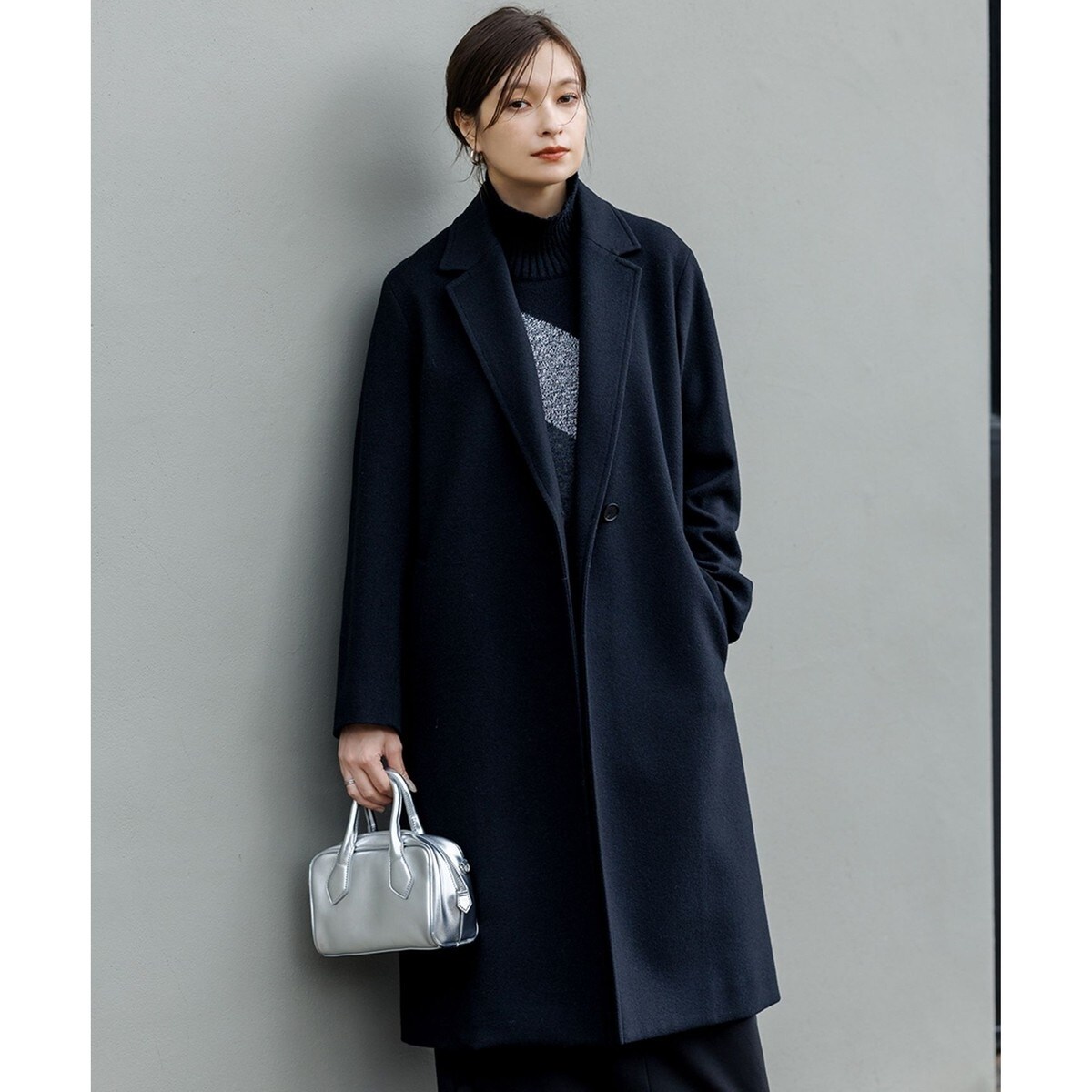 超美品❣️icb オンワード チェスターコート ウール素材 ネイビー 44サイズ ロロピアーナウールカシミヤ チェスターコート / ICB | ファッション