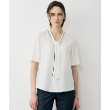 BackSatinAmunzen 5分袖配色ボウタイブラウス