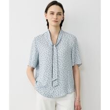 BackSatinAmunzen 5分袖配色ボウタイブラウス