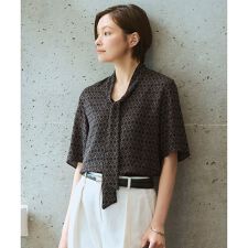 新色追加】BackSatinAmunzen 5分袖配色ボウタイブラウス | ICB 