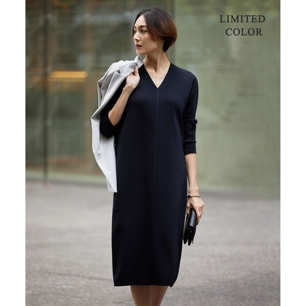 新品icb 【洗える】 ヴィスコースリブハイゲージ ニットワンピースS