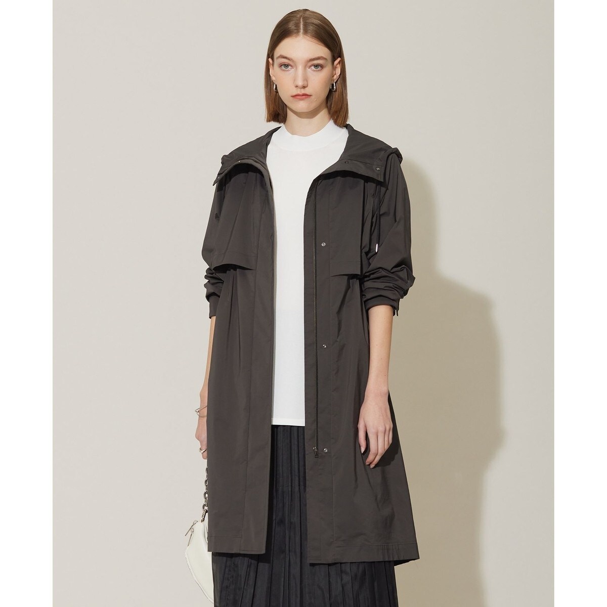 撥水加工】 メモリーストレッチタフタ フーデットコート | ICB