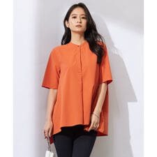 【接触冷感・UVカット・洗える】ヴィンテージスパンブロード バンドカラーブラウス