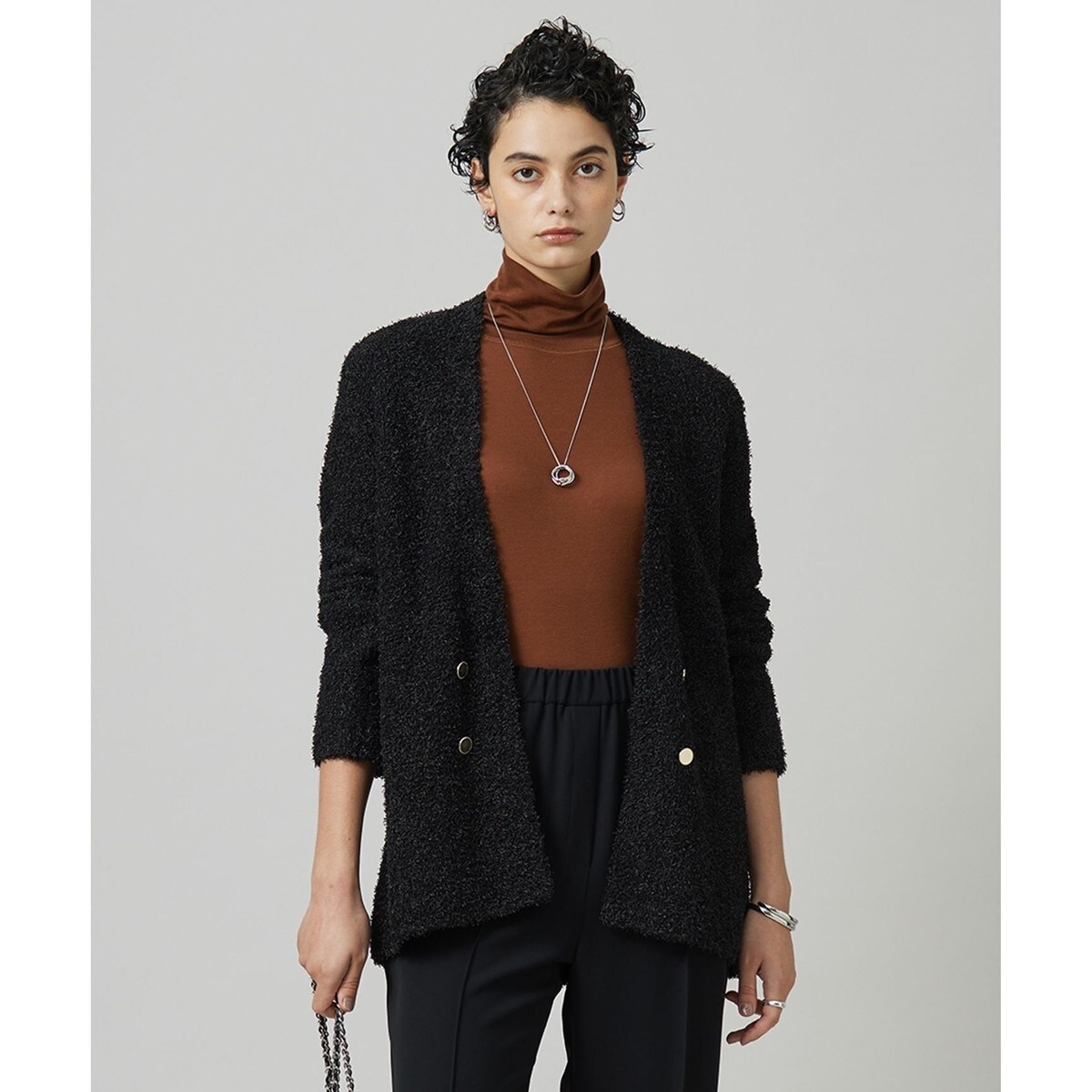 ICB デニムライクツイードニットジャケット デニムライクツィード ニットジャケット（カーディガン/ボレロ