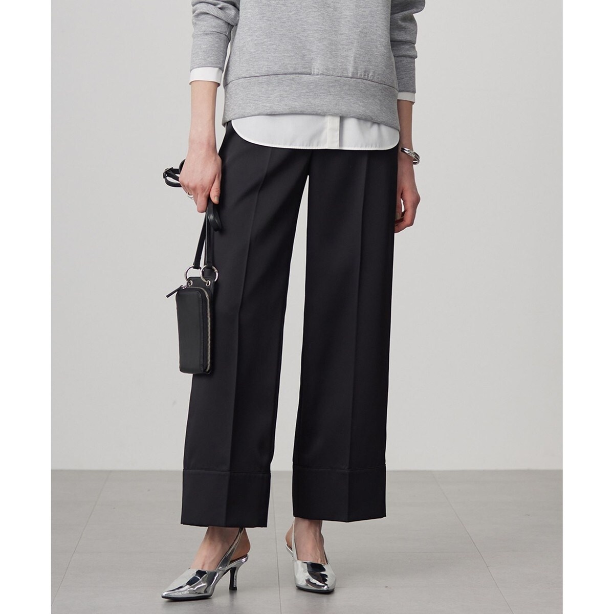 【CLASSY.1月号掲載・2WAY・洗える】 クリアサテン ワイドストレートパンツ