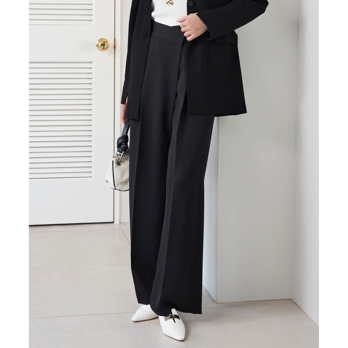 iCB サイズ2【洗える】ワッシャーツイル ワイドストレートパンツ 洗える】ワッシャーツイル ワイドストレートパンツ / ICB