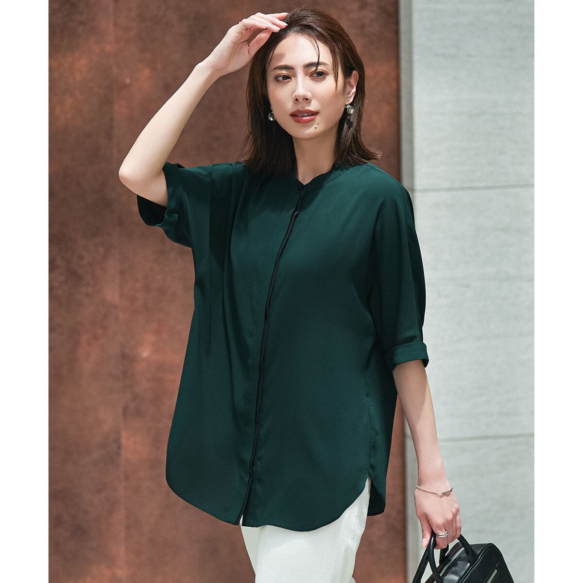 23SS/洗える✨ICB スレッチジョーゼット ラッフルデザイン ブラウス 洗える】ストレッチジョーゼット ラッフルデザインブラウス