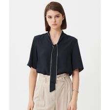 【人気のため新色追加・接触冷感・UVケア・洗える】BackSatinAmunzen 5分袖配色ボウタ