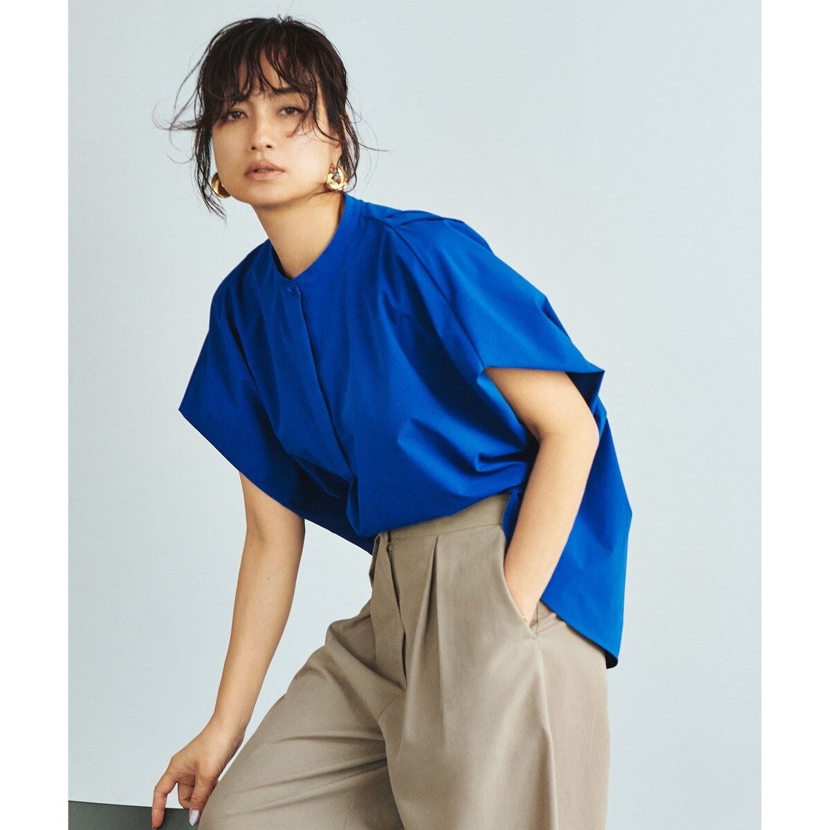 【接触冷感・UVカット・洗える】ヴィンテージスパンブロード デザインブラウス 接触冷感・UVカット・洗える】ヴィンテージスパンブロード デザイン