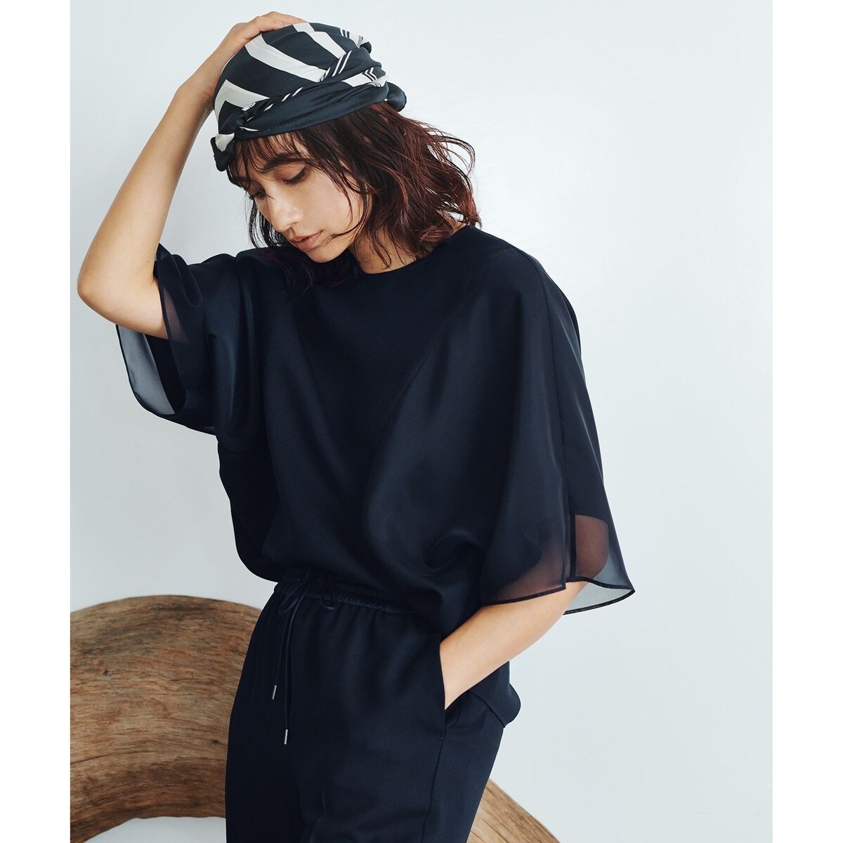 UVケア接触冷感速乾洗えるFluidBackSatin シアーコンビブラウス UVケア・接触冷感・速乾・洗える】 FluidBackSatin シアーコンビ