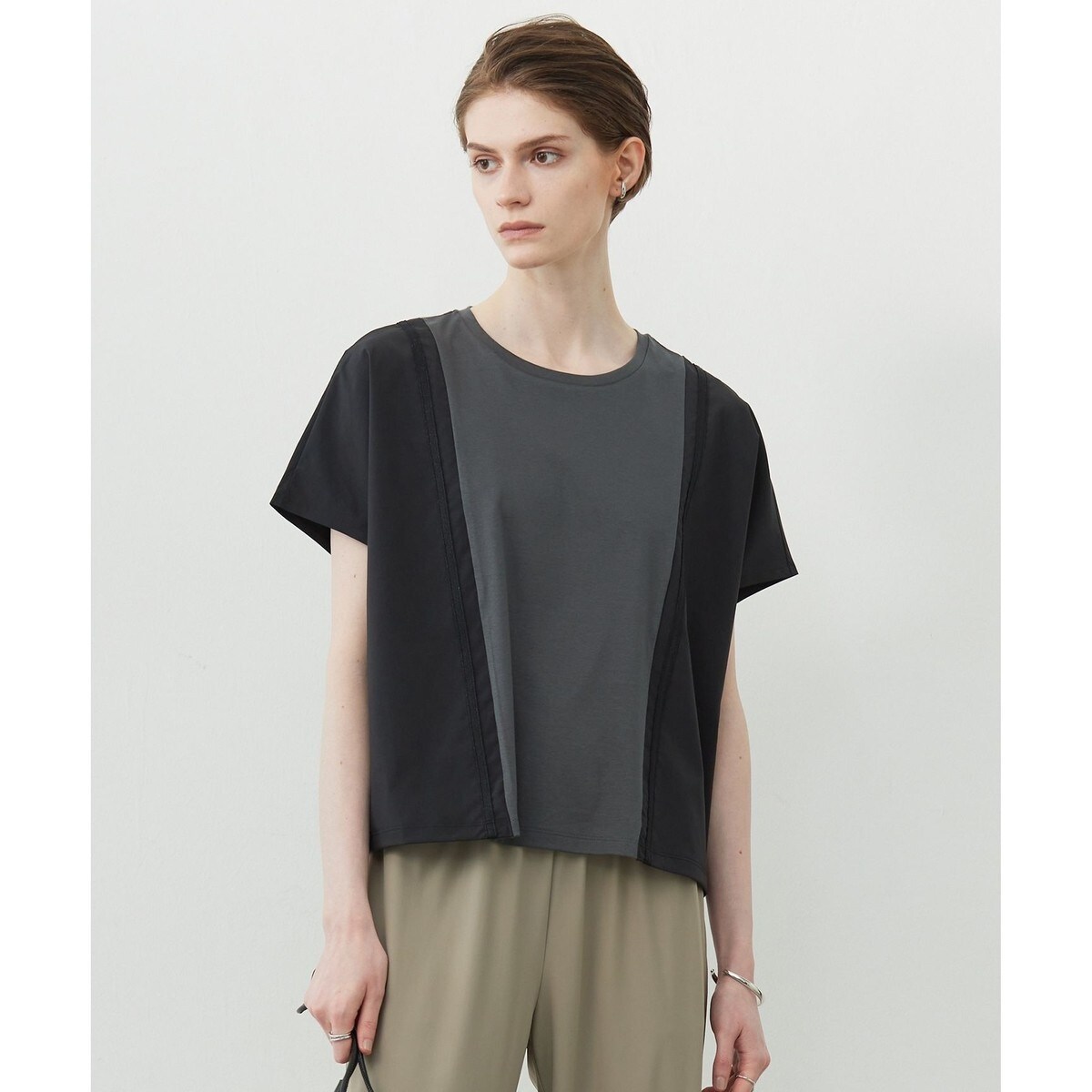 【接触冷感・UVケア・洗える】シルケットスムースコンビ バイカラーカットソー 接触冷感・UVケア・洗える】シルケットスムースコンビ バイ