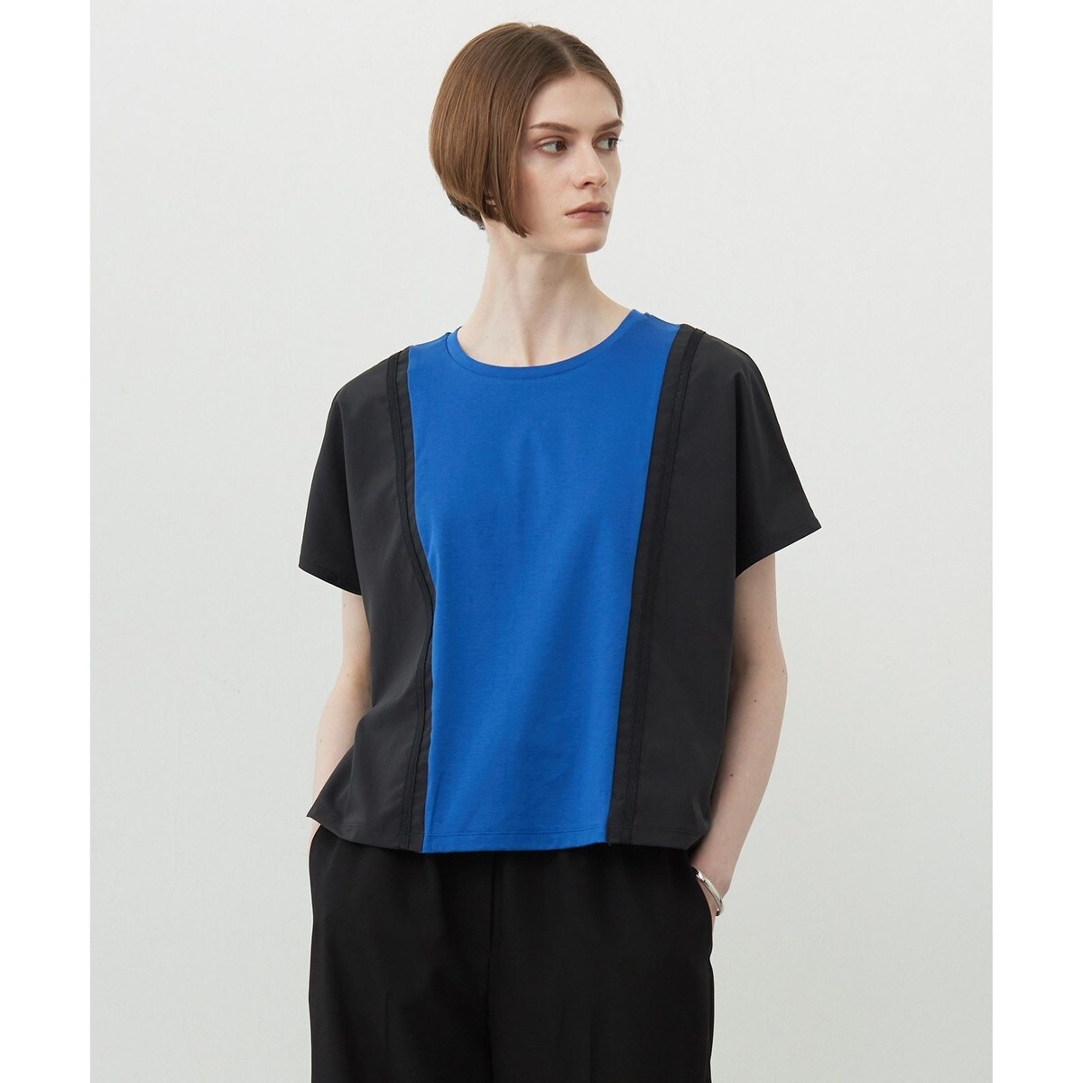 【接触冷感・UVケア・洗える】シルケットスムースコンビ バイカラーカットソー 接触冷感・UVケア・洗える】シルケットスムースコンビ バイカラー