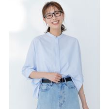 【接触冷感・UVカット・洗える】ヴィンテージスパンブロード バンドカラーシャツ