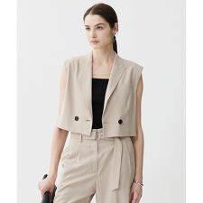 【接触冷感・UVカット・洗える】 T/Rドライリネン ショートジレ