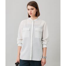 【洗える】シアーボイル バンドカラーシャツ