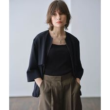 【UVカット・洗える】ウール2WAYストレッチ ノーカラーブルゾン