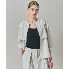 【UVカット・洗える】ウール2WAYストレッチ ノーカラーブルゾン