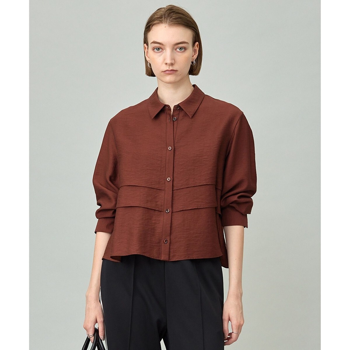 【新品】ICB スパンローンプリーツ バンドカラー シャツ 洗える ブラウス ICB ブラウス シャツ 「洗える」 スパンローンプリーツ バンド