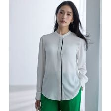 【新色追加・WEB限定カラーあり】BackSatinAmunzen バンドカラーブラウス