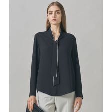 【接触冷感・UVケア・速乾・洗える】BackSatinAmunzen 配色ボウタイブラウス