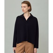 【洗える】 シンセティックダブルフェイス スキッパーニットプルオーバー