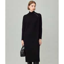 【洗える】 シルキーウールダブルフェイス ハイネックニットワンピース