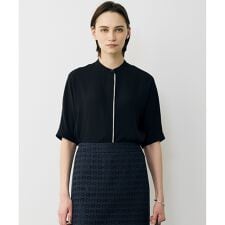 【WEB限定カラーあり】BackSatinAmunzen 5分袖バンドカラーブラウス