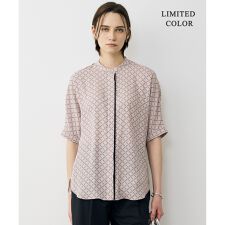 【WEB限定カラーあり】BackSatinAmunzen 5分袖バンドカラーブラウス