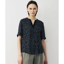 BackSatinAmunzen 5分袖Vネック配色ブラウス