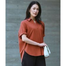 ヴィンテージスパンブロード シャツカラードルマンスリーブブラウス 